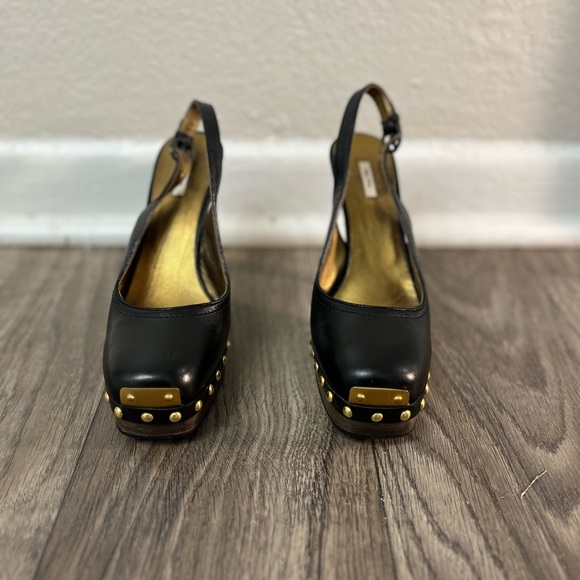 Miu Miu Shoes - Miu Miu Black Slingback Heels with Gold Studs